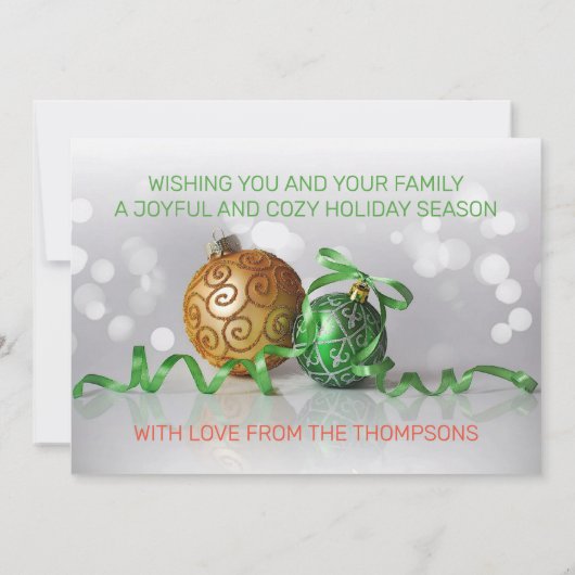 Aangepaste groene zilveren gouden boom Ornamenten Feestdagenkaart (Achterkant)