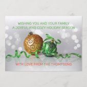 Aangepaste groene zilveren gouden boom Ornamenten Feestdagenkaart (Achterkant)