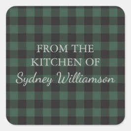Aangepaste Groene Zwarte Buffalo Tartan Plaid Keuk Vierkante Sticker