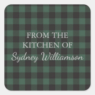 Aangepaste Groene Zwarte Buffalo Tartan Plaid Keuk Vierkante Sticker