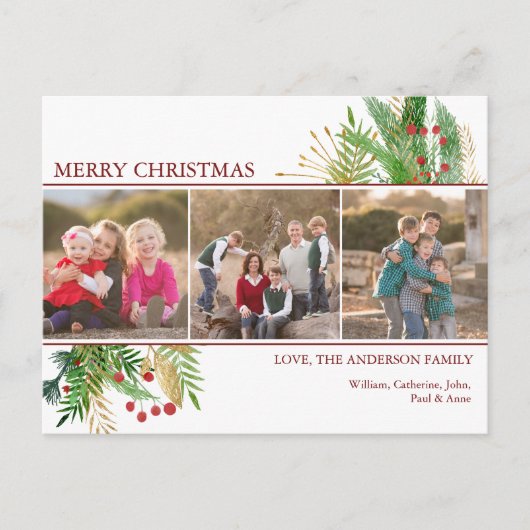 Aangepaste groet 3 Foto Merry Kerstfeestdag Feestdagenkaart (Voorkant)