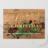 Aangepaste groet Botanische Hulst Beskrans Goud Folie Feestdagenkaart (Voorkant)