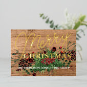 Aangepaste groet Botanische Hulst Beskrans Goud Folie Feestdagenkaart (Staand Voorkant)