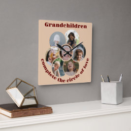 Aangepaste Grootmoeder / kinderen 7 Cirkel Fotocol Vierkante Klok