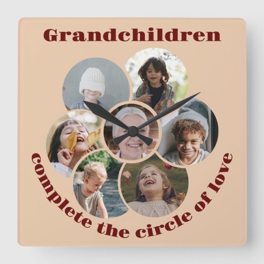 Aangepaste Grootmoeder / kinderen 7 Cirkel Fotocol Vierkante Klok (Voorkant)