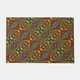 Aangepaste grootte Rood Blauwgroen & Geel Tribal D Deurmat