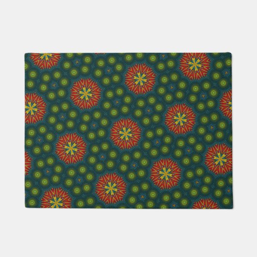 Aangepaste grootte Rood & Groen Stippen Tribal Pet Deurmat (Voorkant)