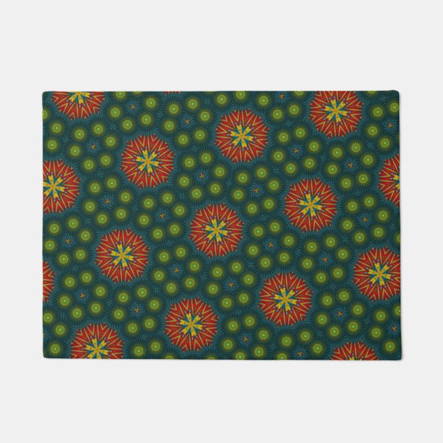 Aangepaste grootte Rood & Groen Stippen Tribal Pet Deurmat (Voorkant)