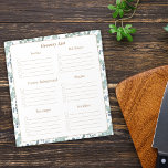 Aangepaste grootwinkellijst notitieblok<br><div class="desc">Dit Notitieblok van de Grocery Shopping List Planner is versierd met een blauwgroen blauw groen bladblad eucalyptusgrens. Elegant manuscripttypografie duidt secties voor elk deel van de opslag aan om uw het winkelen gemakkelijker en meer georganiseerd te maken. U kunt de naam van de familie toevoegen of in de titel, zoals...</div>