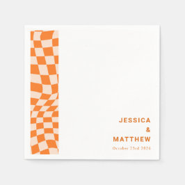 Aangepaste Groovy Retro Sinaasappel Checkerboard W Servet