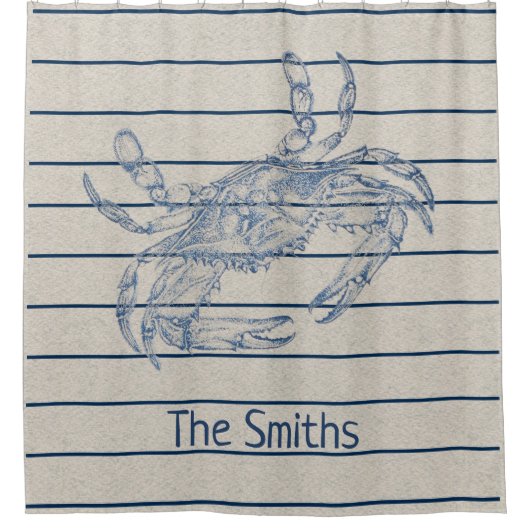 Aangepaste grote blauwe krab schaaldieren illustra douchegordijn (Voorkant)