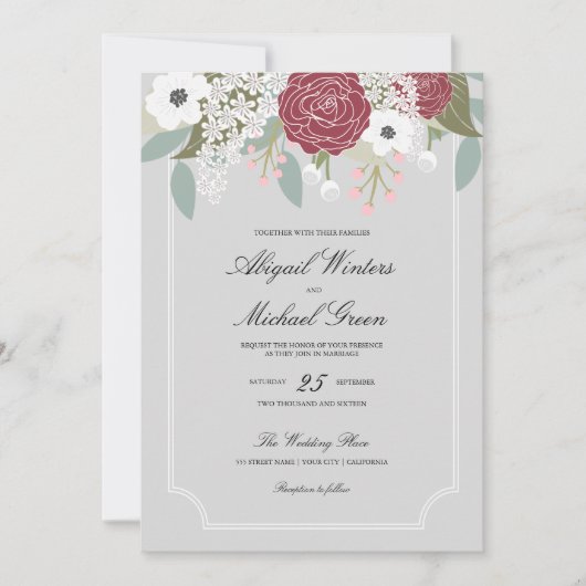 Aangepaste Grote Bloemen -Bourgogne- Huwelijksuitn Kaart (Voorkant)