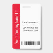 Aangepaste grote foto van werknemer, streepjescode badge (Achterkant)
