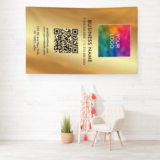 Aangepaste Grote Sjabloon Logo QR Code Glamour Gol Spandoek (Insitu)