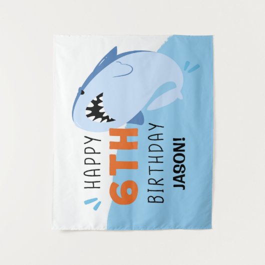 Aangepaste haai-achtergrond voor 6e verjaardag van wandkleed (Voorkant)