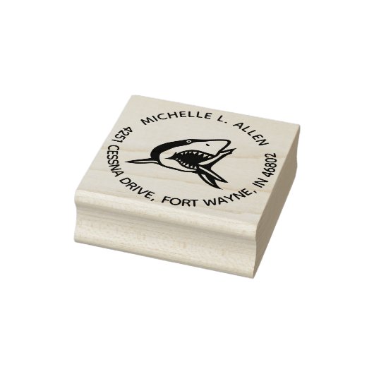 Aangepaste haai ronde retour adres houten stempel (Stempel)