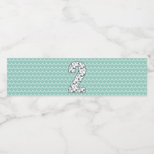 Aangepaste haai water fles label | 2e verjaardag waterfles etiket (Enkel label)