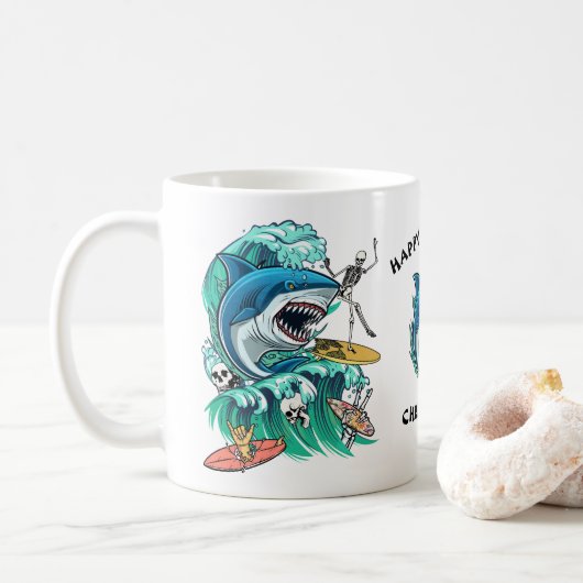 Aangepaste haaiengolf koffiemok (Met donut)