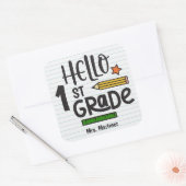 Aangepaste Hallo 1e graad Vierkante Sticker (Envelop)