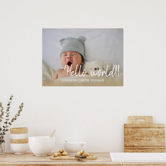 Aangepaste Hallo Baby Foto van World Script Poster (Keuken)