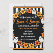 Aangepaste Halloween 'Boos & Booze' Ghost & Floral Kaart (Voorkant)