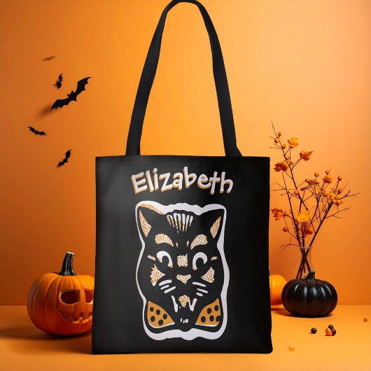 Aangepaste Halloween Cat Dark n Oranje Trick or tr Tote Bag