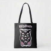 Aangepaste Halloween Cat Dark n Roze Trick or trea Tote Bag (Voorkant)