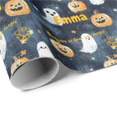 Aangepaste Halloween Gift Wrap met Naam & Motivati Cadeaupapier (Rol Hoek)