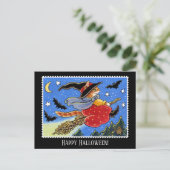 Aangepaste Halloween Kat Heks Broomstick Briefkaart (Staand voorkant)