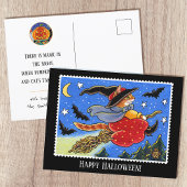 Aangepaste Halloween Kat Heks Broomstick Briefkaart
