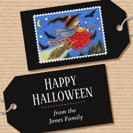 Aangepaste Halloween Kat Heks Broomstick Cadeaulabel