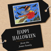 Aangepaste Halloween Kat Heks Broomstick Cadeaulabel
