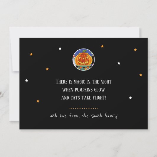 Aangepaste Halloween Kat Heks Broomstick Flat Kaart (Achterkant)