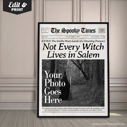 Aangepaste Halloween krant Wall Art Witch in Salem Poster