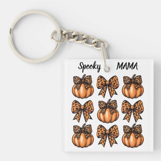 Aangepaste Halloween Leopart Bow Pumpkin Coquette Sleutelhanger (voorkant)