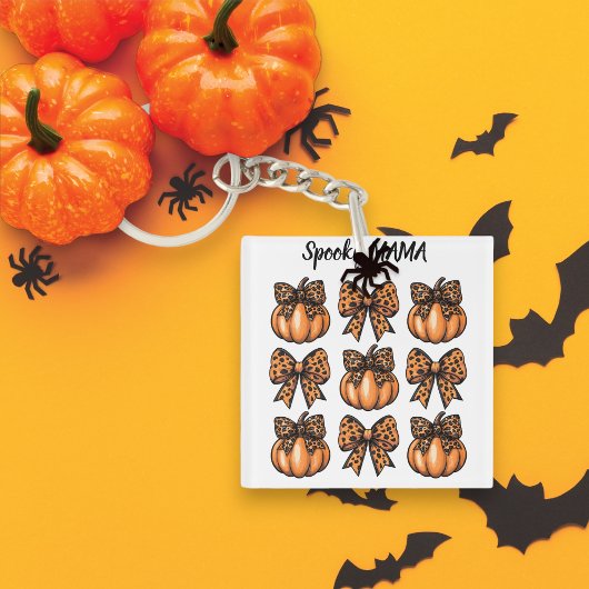 Aangepaste Halloween Leopart Bow Pumpkin Coquette Sleutelhanger