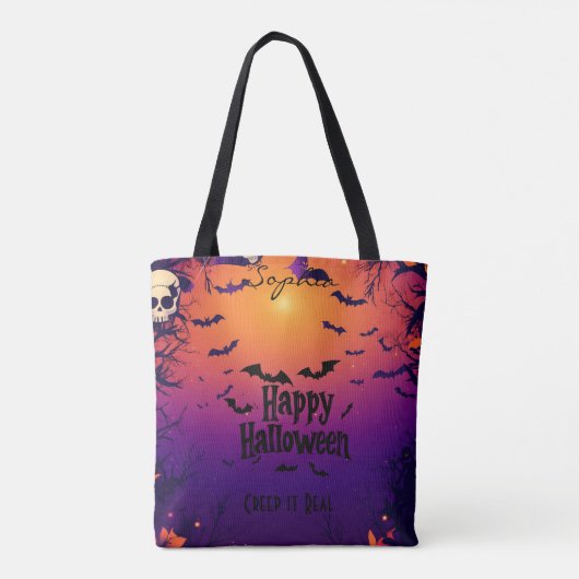Aangepaste Halloween met vleermuizen en Spooky Sun Tote Bag (Achterkant)