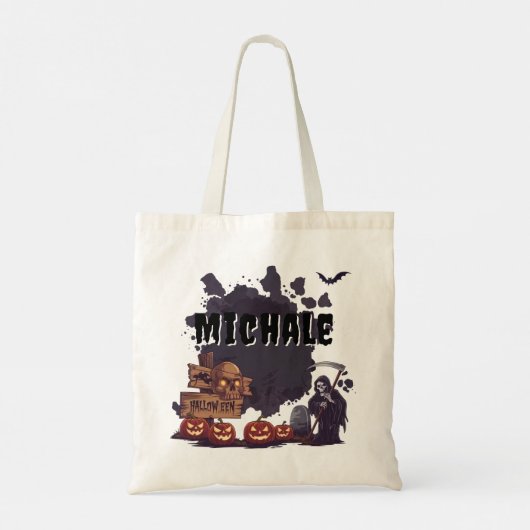 Aangepaste Halloween Naam Grim Reaper & Spooky Pum Tote Bag (Achterkant)