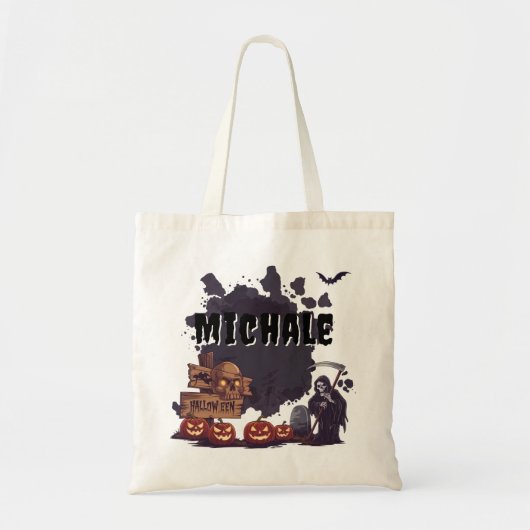 Aangepaste Halloween Naam Grim Reaper & Spooky Pum Tote Bag (Voorkant)