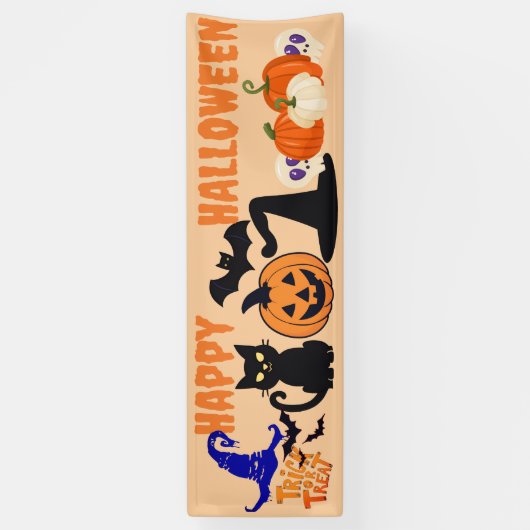 Aangepaste Halloween Party Banners, Zwarte Kat Pom Spandoek (Verticaal)