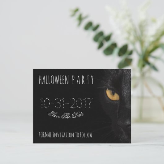 Aangepaste Halloween Party Bewaar de datum Black C Aankondigingskaart (Staand voorkant)