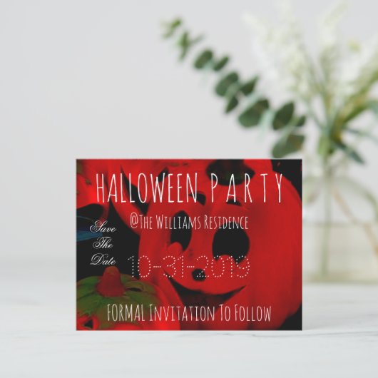 Aangepaste Halloween Party Bewaar de datum Pompoen Aankondigingskaart (Staand voorkant)