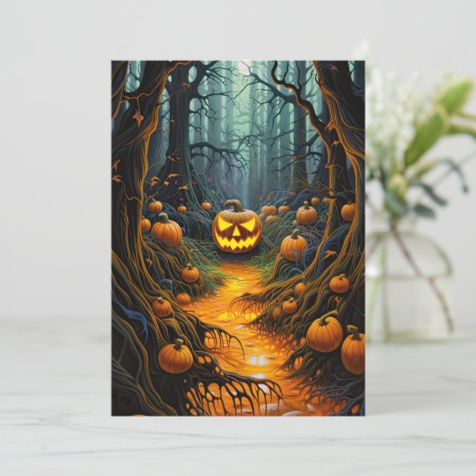 Aangepaste Halloween Party Jack o Lantaarn Pompoen Kaart (Staand voorkant)