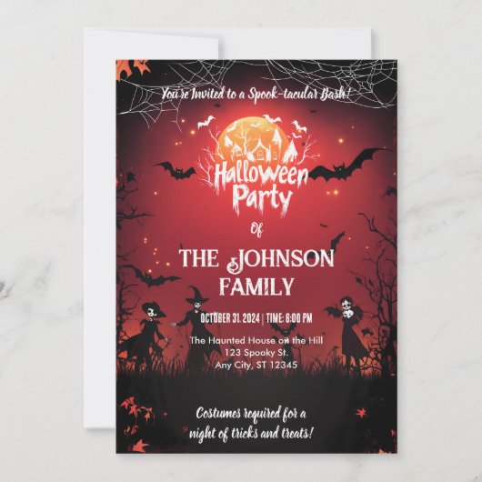 Aangepaste Halloween Party met vleermuizen en rode Kaart (Voorkant)