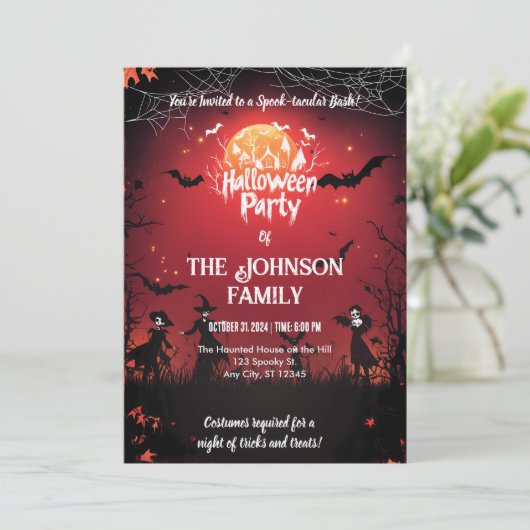 Aangepaste Halloween Party met vleermuizen en rode Kaart (Staand voorkant)