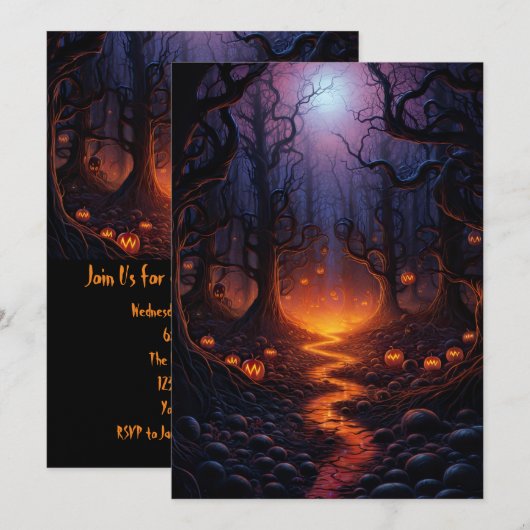 Aangepaste Halloween Party Pompoen Creepy Forest Kaart (Voorkant / Achterkant)