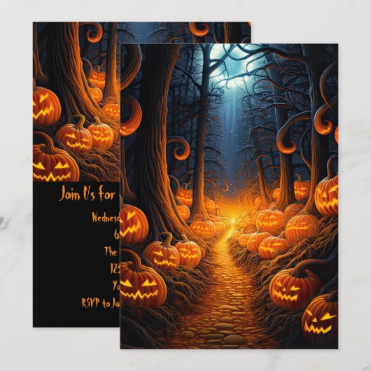 Aangepaste Halloween Party Pompoen Creepy Forest Kaart (Voorkant / Achterkant)