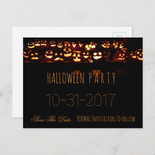 Aangepaste Halloween Party Save De Datum Pompoen Aankondigingskaart (Voorkant / Achterkant)