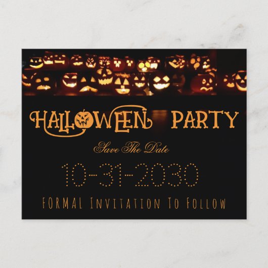 Aangepaste Halloween Party Save De Datum Pompoen Aankondigingskaart (Voorkant)