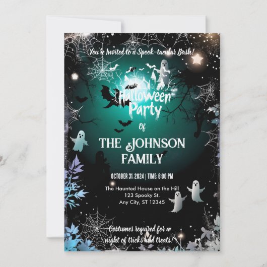 Aangepaste Halloween Party Spooky Ghosts & Blauwgr Kaart (Voorkant)